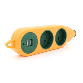 Колодка для подовжувача 2 гнізда + 2USB, без заземлення, 16A 220V, Orange