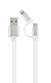 Кабель Cablexpert CC-USB2-AM8PmB-1M-SV, USB 2.0 AM-папа/Lightning+mUSB, 1.0 м.