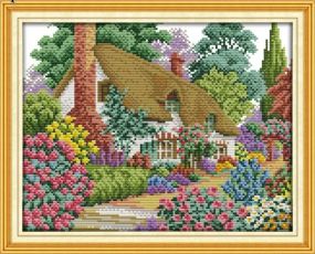 Набор для вышивания по нанесённой на канву схеме  "Midsummer hut ". AIDA 14CT printed, 33*27 см