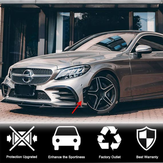 Накладки на Передний Бампер V2 (для C43 AMG 2019-2021, Карбон) для Mercedes C-сlass W205 | Зображення 2