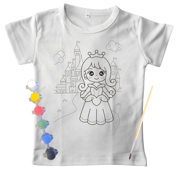 Детский набор для творчества футболка раскраска Принцесса белая (ДФ0011) 158