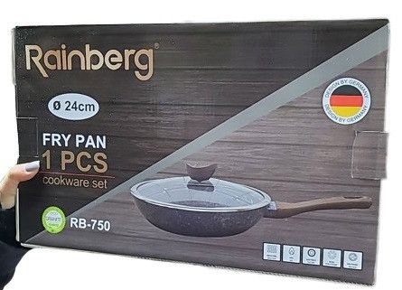 Універсальна сковорода Rainberg RB-750 з антипригарним мармуровим покриттям 24 см з кришкою | Зображення 3