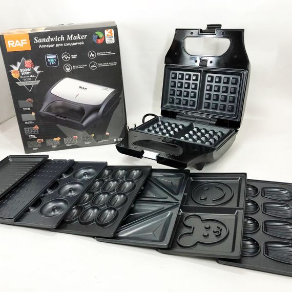 Вафельниця бутербродниця гриль сендвічниця електрична 8 в 1 RAF R.551 850W Мультипекар з 8 формами | Зображення 9