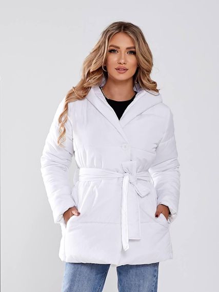 Жіноча зимова куртка з поясом, арт. 505, білий | Зображення 3