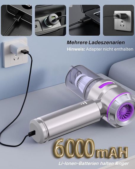 Автопылесос беспроводной 9 насадок 2000 mAh 100W 8000 об/мин • Портативный беспроводной пылесос MINI HL-121 | Зображення 2