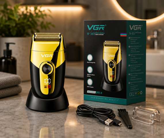 Чоловіча акумуляторна електробритва VGR V-383 / Шейвер з LED дисплеєм / Електробритва + зарядна станція | Зображення 3