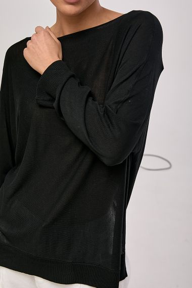 Прозорий вільний лонг із горловиною-човником - чорний цвет, ONE SIZE (є розміри) | Зображення 3