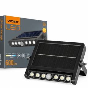 LED Ліхтар вуличний настінний автономний сенсорний IP54 600Lm 5000К VL-WLSO-025-S Videx