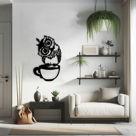 Декоративне панно з дерева Woodyard Совеня з Чашкою 95x60 см чорний (0113-95х60) | Зображення 7