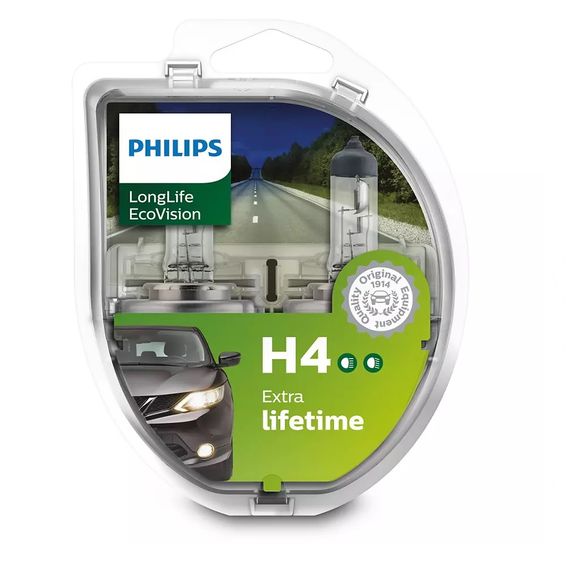 Комплект галогеновых ламп PHILIPS 12342LLECOS2 H4 60/55W 12V P43t EcoVision 2шт/комплект | Зображення 1
