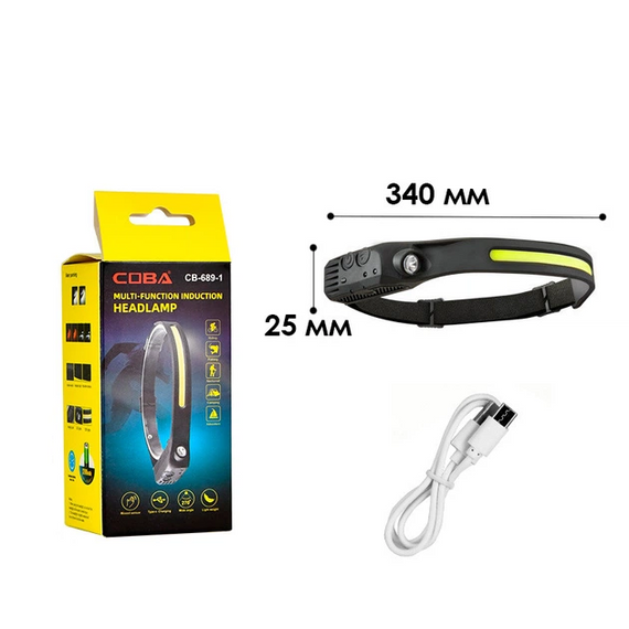 Налобний акумуляторний ліхтарик BL-W689-1 потужний LED ліхтар LM+COB (white+red), Motion Sensor, Li-Ion ЗУ Type-C Чорний | Зображення 3