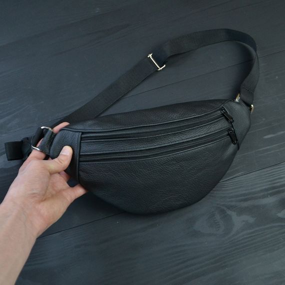 Бананка з натуральної шкіри, сумка чоловіча-жіноча барсетка чорна сумочка | Зображення 8