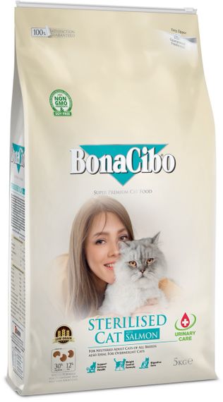 Сухий корм із лососем для стерилізованих котів BonaCibo Adult Cat Sterilised Salmon, 5 кг