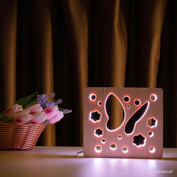Светильник ночник ArtEco Light из дерева LED "Бабочка" с пультом и регулировкой цвета, RGB | Зображення 7