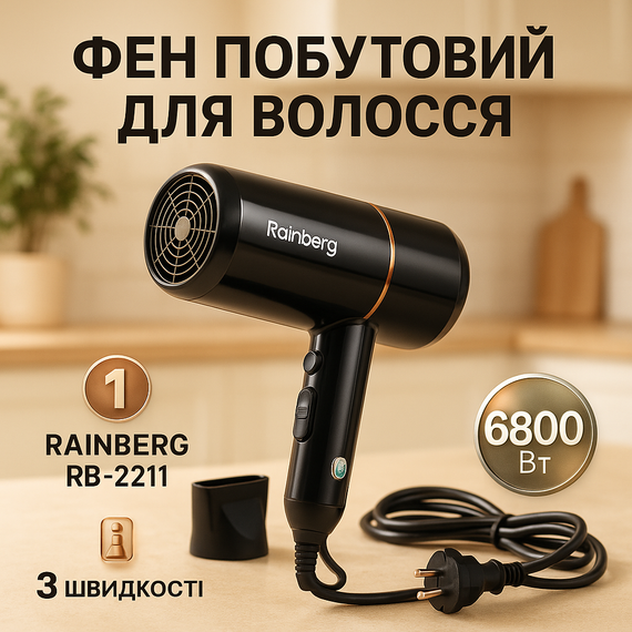 Фен для укладання будь-якого волосся Rainberg, Потужний фен для швидкого сушіння практичний ME-68