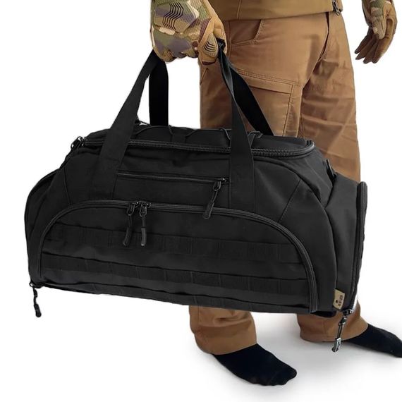 Тактична дорожня сумка-рюкзак 2 в 1 — зміцнена, універсальна чорна | Зображення 4