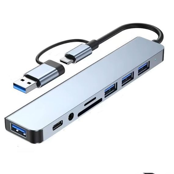 USB хаб 8 в 1 концентратор высокоскоростной Type-C Серый