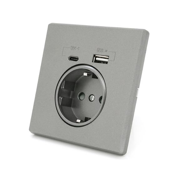 Розетка врезная с заземлением, Input: AC:110-250V/16A, Type-C/USB выходы, Gray