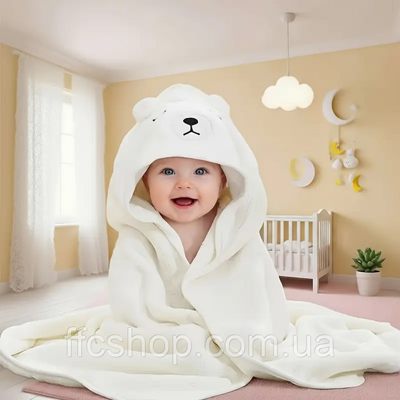 М'який та вбираючий Дитячий Рушник для ванни з капюшоном Білий 80x80см (Т62034) | Зображення 1
