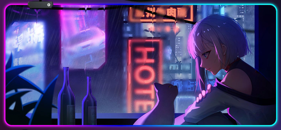 Ігрова поверхня для мишки з Аніме принтом "Кіберпанк / Cyberpunk" LED підсвічування 800*300*4 мм 1711