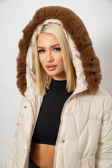 Куртка женская зимняя короткая, цвет светло-бежевый, 244R865 | Зображення 7