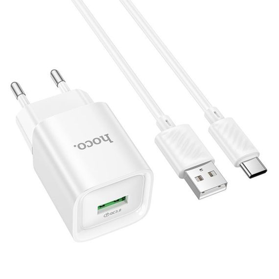 СЗУ Hoco C145A Charm QC3.0 18W (1USB-A) + кабель USB to Type-C White | Зображення 1