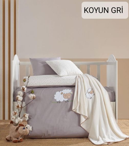 Дитяча постільна білизна з плюшевим пледом Elita Baby в ліжечко Koyun Gri