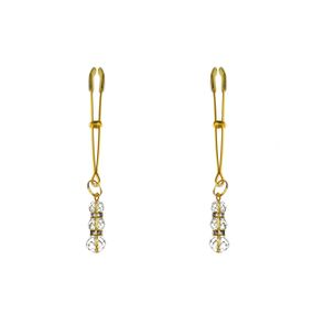 Тонкі затискачі для сосків з підвіскою Feral Feelings - Thin nipple clamps, золото/прозорий Sex Aura