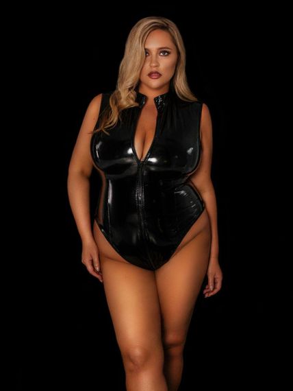 Комбідрес лакований чорний "Зухвала Стелла" XXL, блискавка на все тіло Sex Aura | Зображення 1