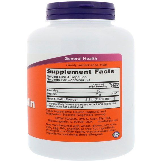 Желатин NOW Foods Beef Gelatin 550 mg 200 Caps | Зображення 1