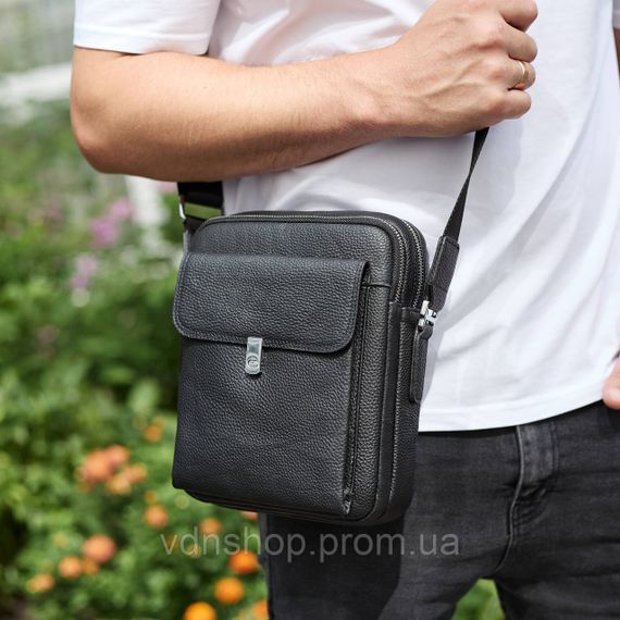 Сумка-барсетка мужская кожаная 24х20х8, компактный мессенджер для ежедневного использования, черная | Зображення 7