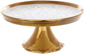 Тортівниця на нозі порцелянова Gold Luxury Ø31см, біла порцеляна