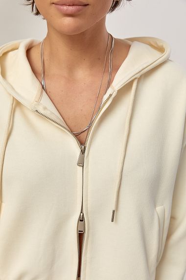 Спортивний костюм в дрібний рубчик з прямими штанами та худі на блискавці - кремовий цвет, L (є розміри) | Зображення 3