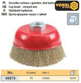 Щітка дріт чашка Ø 75 мм гайка М14 VOREL-06970