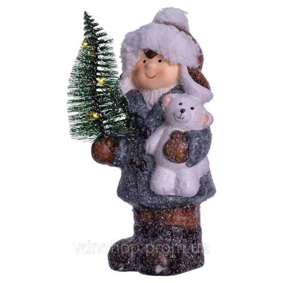 Новогодняя фигурка с подстветкой Девочка с елкой из фарфора 10×9×18 (см) CR-5-16 | Зображення 2
