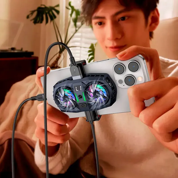 Кулер для охолодження для мобільного телефону Hoco GM36 | смартфона на IOS Android Андроїд |4.5-7" затискач| Чорний | Зображення 3