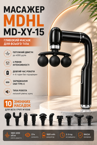 Ручний перкусійний масажер 37 Вт/масажер MDHL Fascial Gun MDHL/ Портативний масажний пістолет XY-15