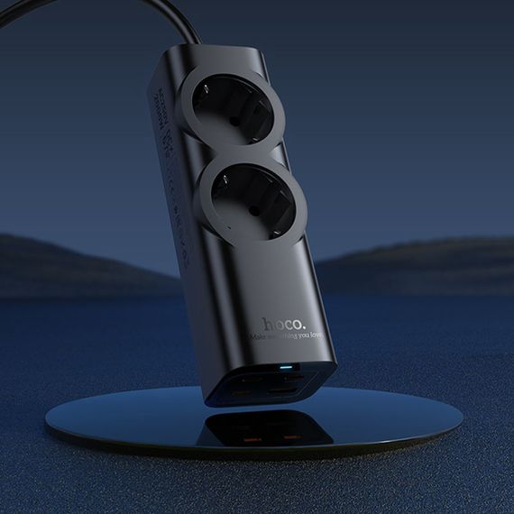 Удлинитель Hoco NS10 Wisdom 2-position PD67W (1USB-A/3C/2Socket) (2m) Black | Зображення 4