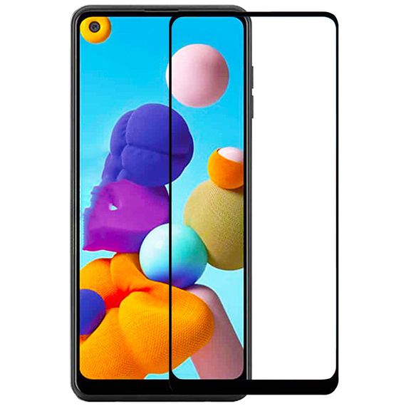 Защитное стекло 3D для Samsung Galaxy A21 черное (полная проклейка на весь экран)