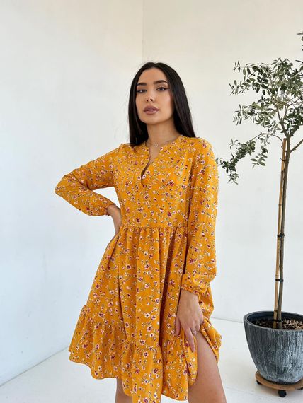 Женское легкое свободное платье в цветочный принт NB21045 размер 50/52 цвет оранжевый | Зображення 1