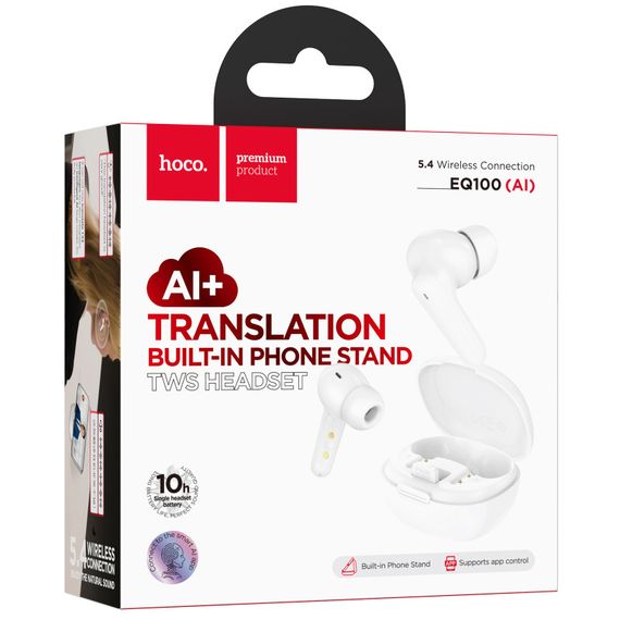 Беспроводные TWS наушники Hoco EQ100 Intelligent AI translation (App) White | Зображення 1
