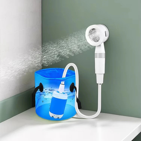Кемпінговий душ з помпою на акумуляторі з USB заряджання / Акумуляторний портативний душ 4000mAh | Зображення 1