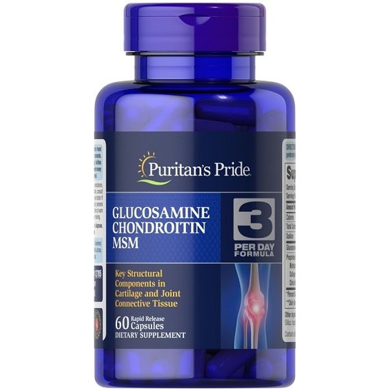 Препарат для суглобів та зв'зок Puritan's Pride Chondroitin Glucosamine MSM 3 Per Day Formula 60 Caps
