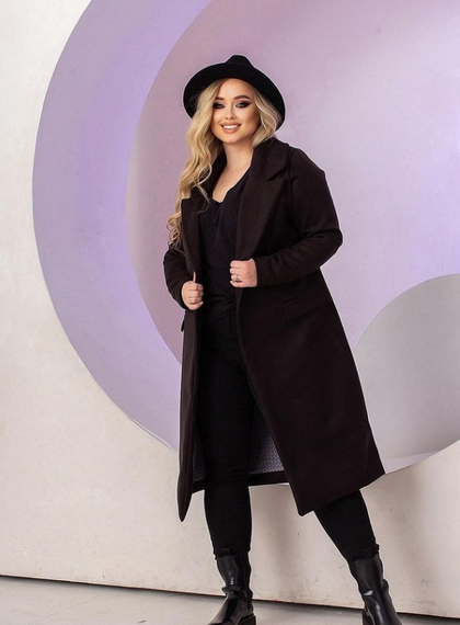 Женское длинное кашемировое пальто больших размеров MI549/1 цвет черный, размер 50/52