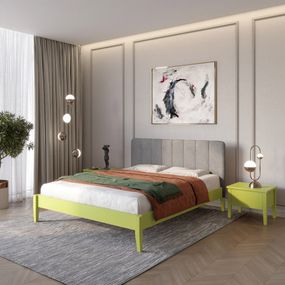 Двоспальне дерев&#039;яне ліжко Mebigrand Лондон ДК Лайм (S3050G70Y)/Аляска 93 (Сірий) Б1 140х200 см (MBG-6509)