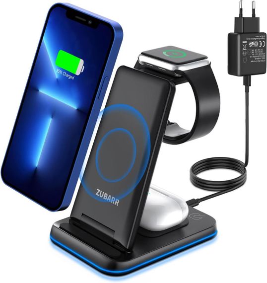 Бездротова зарядна станція 3-в-1, що підходить для подорожей. Сумісно з iPhone 16, 15, 14, 13, 12, 11