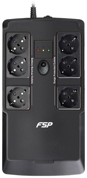 ДБЖ FSP NanoFit 600, 600ВА/360Вт, SCHUKO, USB/2хUSB зар 5V/1A(Max.), AVR