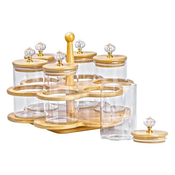 Банки для сыпучих продуктов набор из 6 штук по 580 мл на деревянной подставке HP16292 | Зображення 2