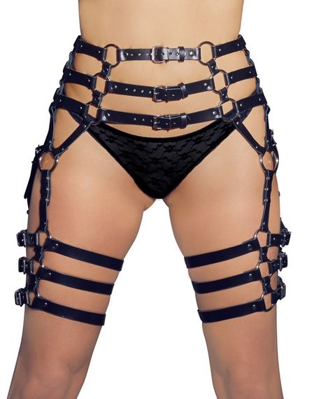 Пояс-гартери шкіряні ZADO FETISH із сріблястою фурнітурою, чорний, S/L Sex Aura | Зображення 1