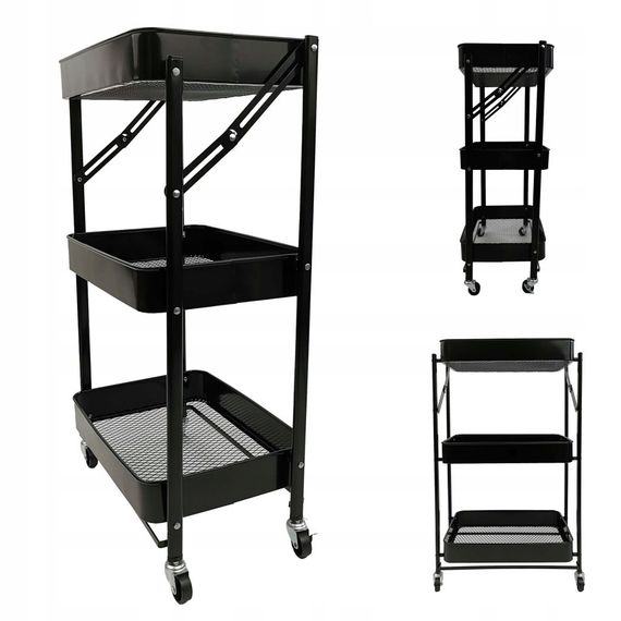 Этажерка с полками для кухни и ванной на колесах Bonro Бонро B-233 черный (42400599)